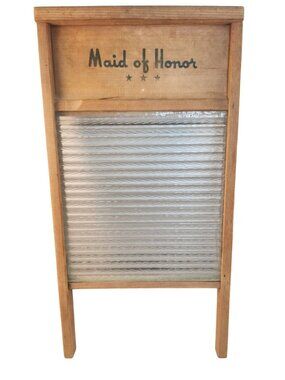 Vintage Maid Of Honor Wooden Washboard With Embossed Glass Surface Hand Laundry
